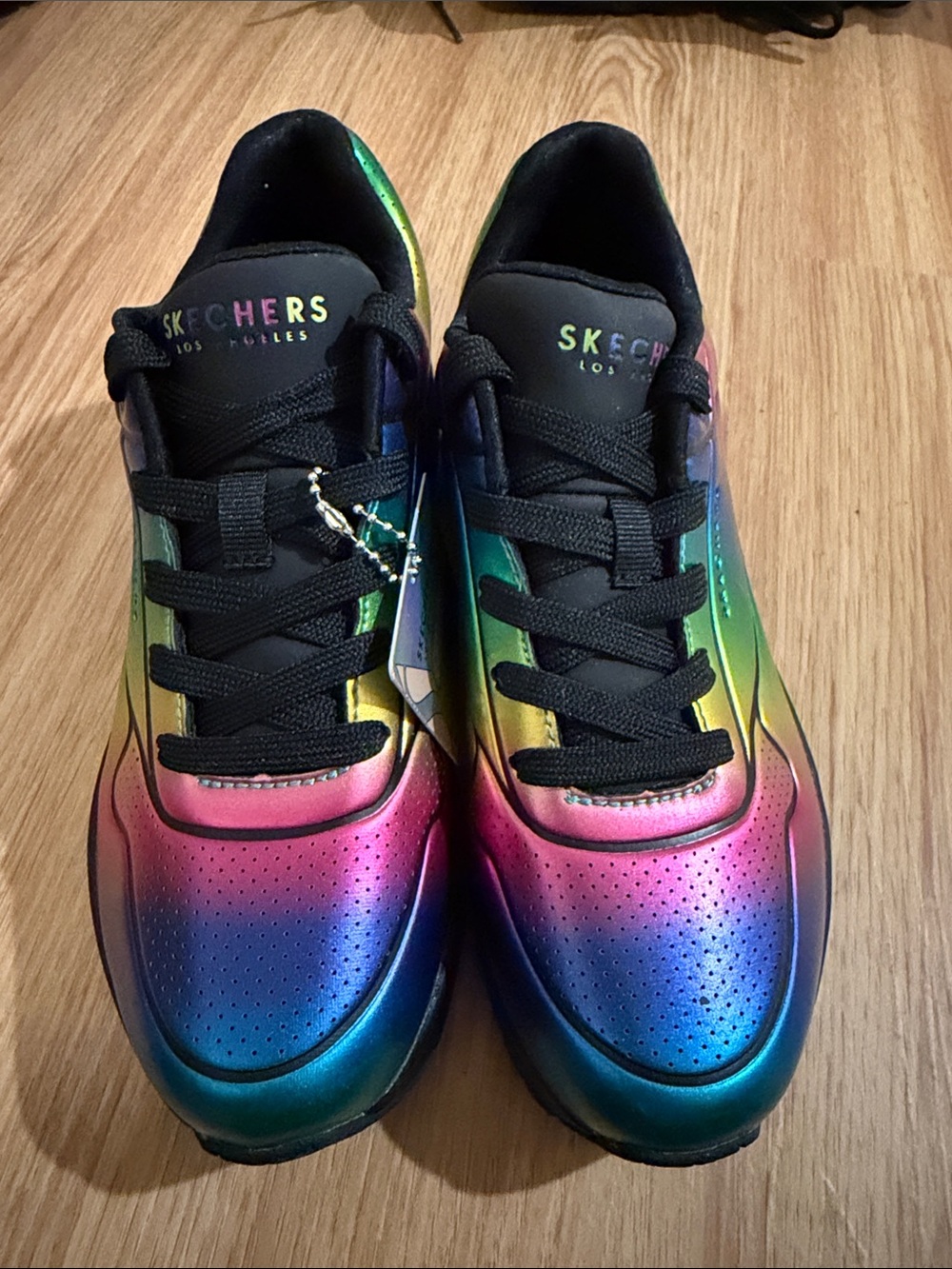 Skechers women’s Rainbow Metallic Lace-Up Sneakers